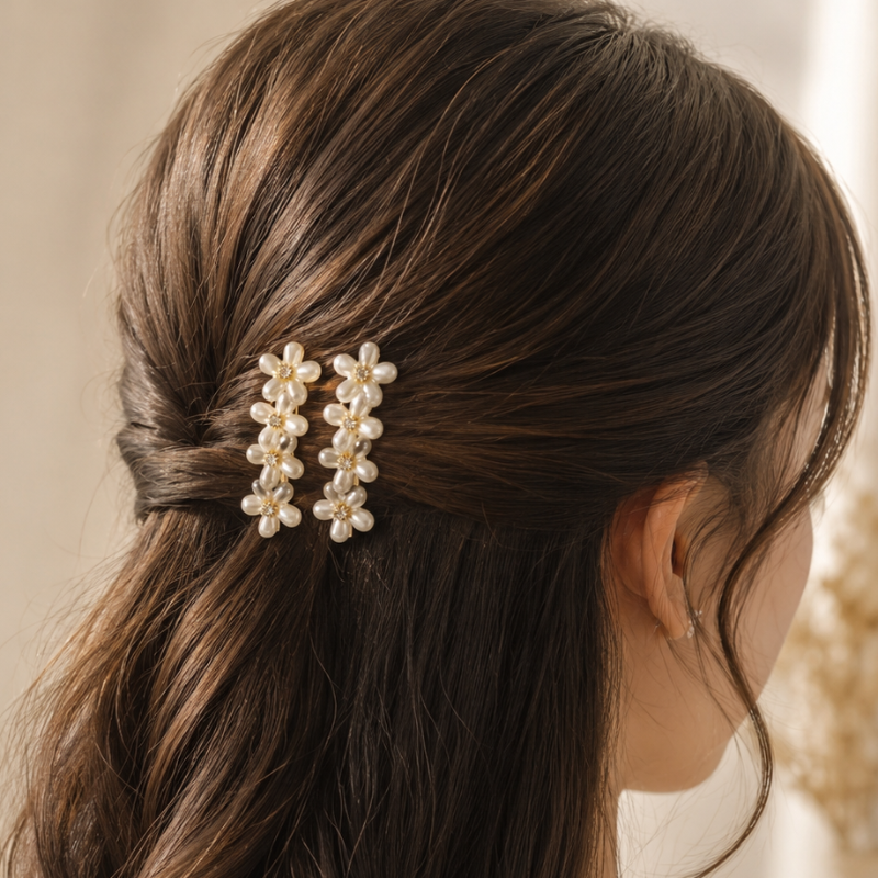 Pearl Flower Hair Clips-Set of 2