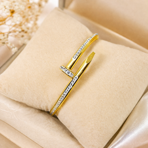 Elegant Golden Nail Bracelet with Crystal Accents