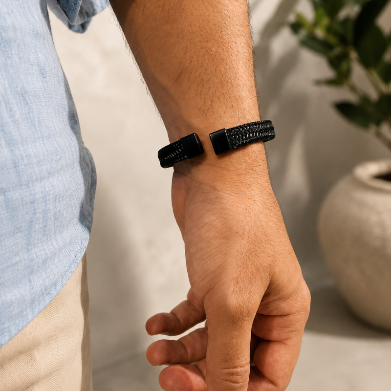 Black Weave Cuff Bracelet