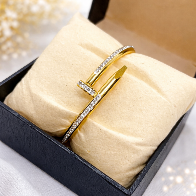 Elegant Golden Nail Bracelet with Crystal Accents