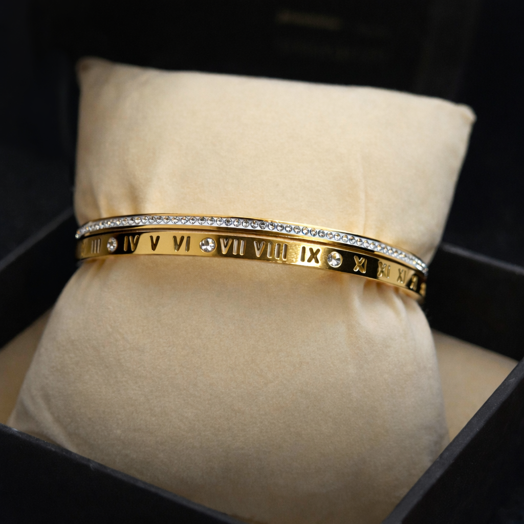Golden Roman Numeral Crystal Bracelet for Men and Women